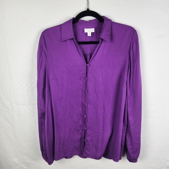 J. Jill Soft Luxe Button Front Shirt Purple Gem Size Small - Picture 2 of 7